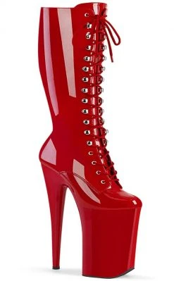 Pleaser BEYOND-2020 Red Patent Knee High Boots