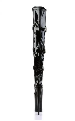 Pleaser BEYOND-3028 Black Stretch Patent Thigh High Boots Pole Shoes