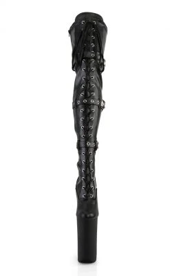 Pleaser BEYOND-3028 Blk Stretch Pu/Blk Matte Thigh High Boots Pole Shoes