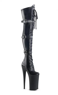 Pleaser BEYOND-3028 Blk Stretch Pu/Blk Matte Thigh High Boots Pole Shoes