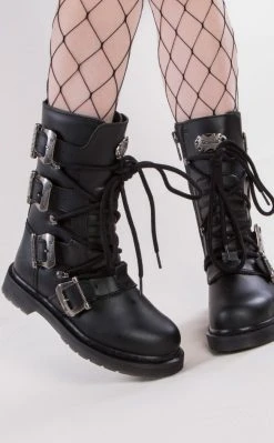 Demonia BOLT-265 Black Lace Up Buckle Boots Shoes