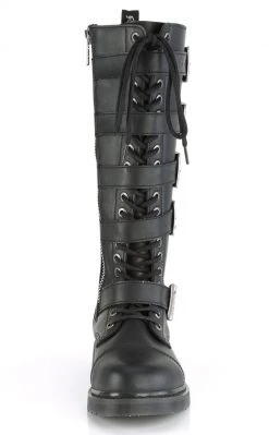 Demonia Shoes BOLT-425 Black Knee High Buckle Boots