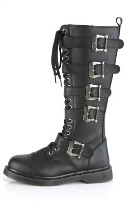Demonia Shoes BOLT-425 Black Knee High Buckle Boots