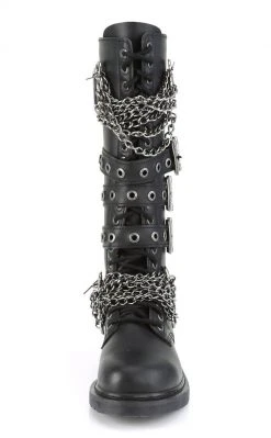 Demonia Shoes BOLT-450 Black Knee High Buckle Boots