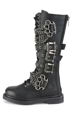 Demonia Shoes BOLT-450 Black Knee High Buckle Boots