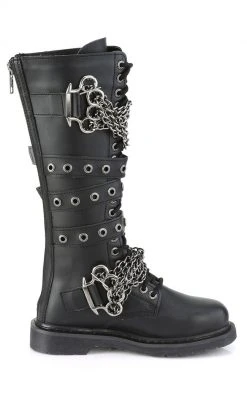 Demonia Shoes BOLT-450 Black Knee High Buckle Boots
