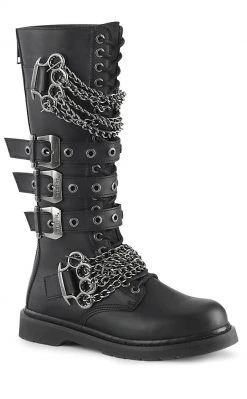 Demonia Shoes BOLT-450 Black Knee High Buckle Boots