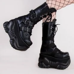 Demonia BOXER-230 Black Buckle Boots Shoes
