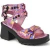 Demonia Shoes BRATTY-07 Pink Holo Chunky Heel Sandals