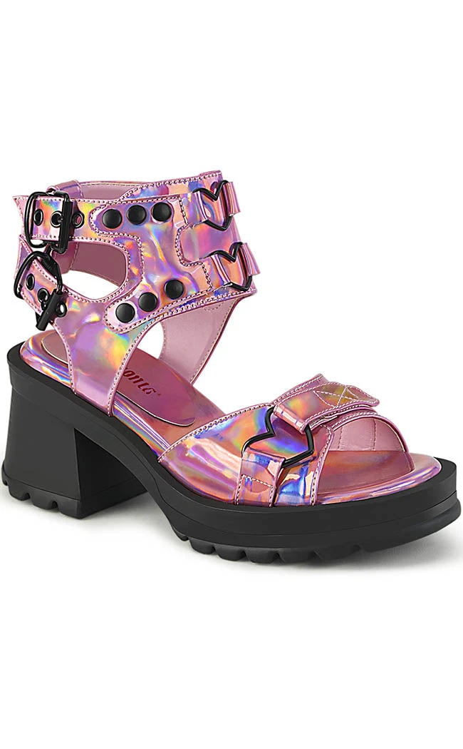 Demonia Shoes BRATTY-07 Pink Holo Chunky Heel Sandals 3 Demonia Shoes BRATTY-07 Pink Holo Chunky Heel Sandals