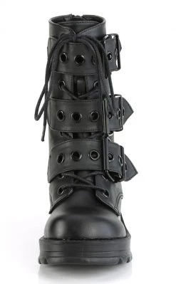 Demonia Shoes BRATTY-118 Black Buckled Combat Ankle Boots