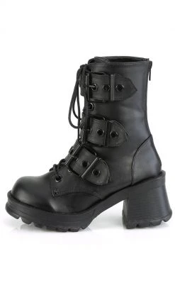 Demonia Shoes BRATTY-118 Black Buckled Combat Ankle Boots