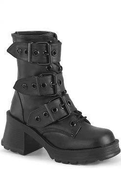Demonia Shoes BRATTY-118 Black Buckled Combat Ankle Boots