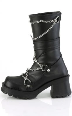 Demonia Shoes BRATTY-120 Black Chain Mid-Calf Boots