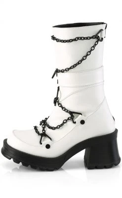 Demonia Shoes BRATTY-120 White Chain Mid-Calf Boots