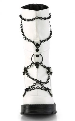 Demonia Shoes BRATTY-120 White Chain Mid-Calf Boots