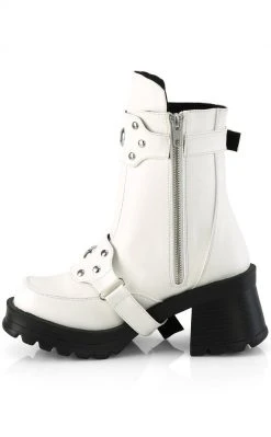 Demonia Shoes BRATTY-56 White Matte Ankle Boots