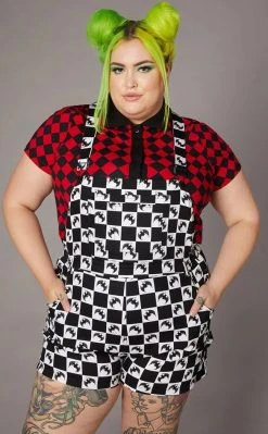 Black Friday Bat Check Print Goth Overalls