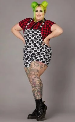 Black Friday Bat Check Print Goth Overalls