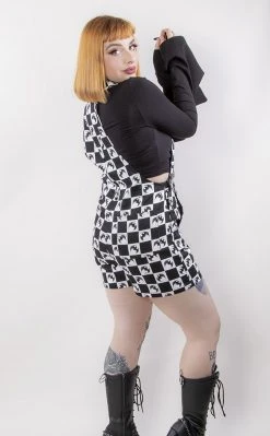 Black Friday Bat Check Print Goth Overalls