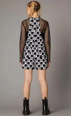 Black Friday Bat Check Print Goth Overalls