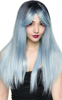Rockstar Wigs Beauty Bella Dark Root Long Blue Ice Wig