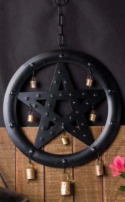 TB Home & Gifts Black Pentagram Wind Chime
