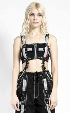 Tripp NYC Black Reflective Chain Crop