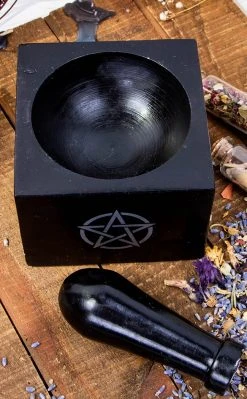 TB Black Soapstone Mortar & Pestle | Pentacle Witchcraft