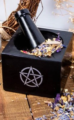 TB Black Soapstone Mortar & Pestle | Pentacle Witchcraft