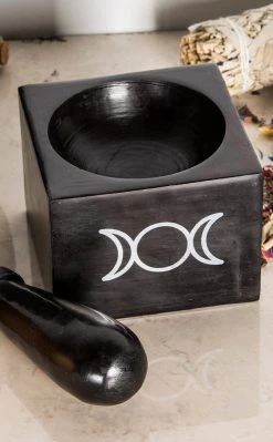 TB Black Soapstone Mortar & Pestle | Triple Moon Witchcraft