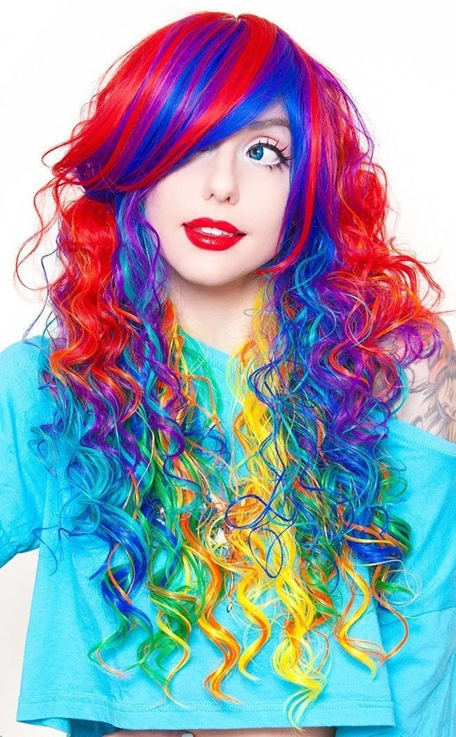 Rockstar Wigs Bright Rainbow Rock Long Curly Wig Beauty 3 Rockstar Wigs Bright Rainbow Rock Long Curly Wig Beauty