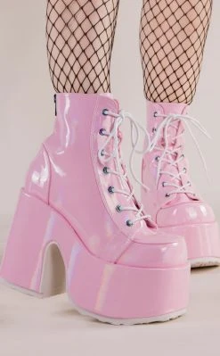 Demonia CAMEL-203 Baby Pink Patent Ankle Boots