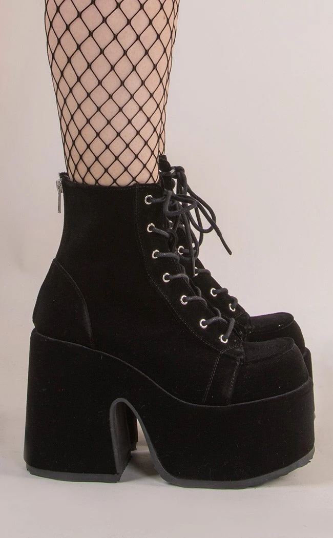 Demonia Shoes CAMEL-203 Black Velvet Boots 6 Demonia Shoes CAMEL-203 Black Velvet Boots