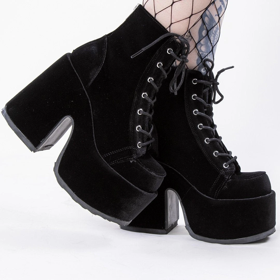 Demonia Shoes CAMEL-203 Black Velvet Boots 8 Demonia Shoes CAMEL-203 Black Velvet Boots
