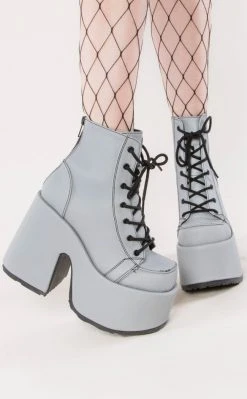 Demonia Shoes CAMEL-203 Grey Reflective Ankle Boots