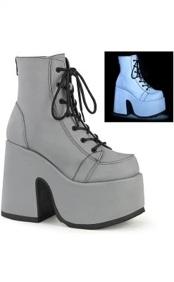 Demonia Shoes CAMEL-203 Grey Reflective Ankle Boots