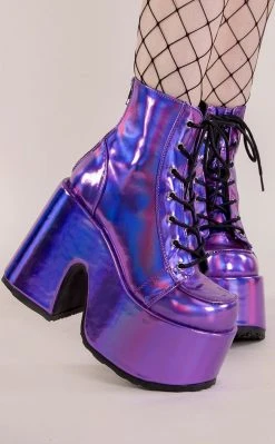 Demonia CAMEL-203 Purple Hologram Ankle Boots Shoes