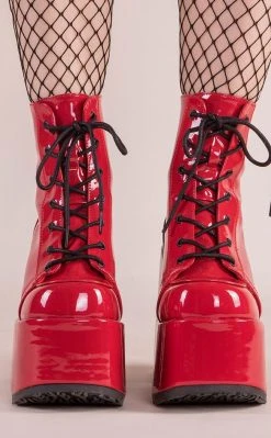Demonia CAMEL-203 Red Patent Ankle Boots Shoes