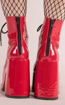 Demonia CAMEL-203 Red Patent Ankle Boots Shoes