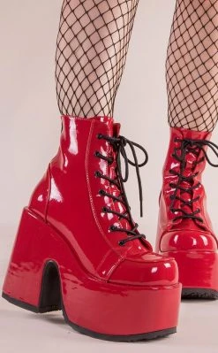 Demonia CAMEL-203 Red Patent Ankle Boots Shoes