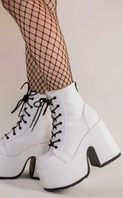Demonia Shoes CAMEL-203 White Ankle Boots