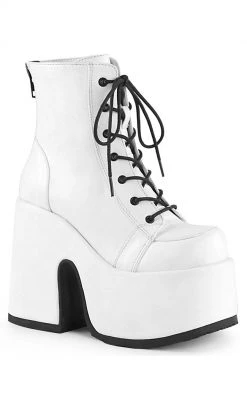Demonia Shoes CAMEL-203 White Ankle Boots