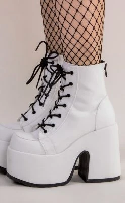 Demonia Shoes CAMEL-203 White Ankle Boots