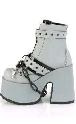 Demonia CAMEL-205 Grey Reflective Platform Boots Shoes 9 Demonia CAMEL-205 Grey Reflective Platform Boots Shoes