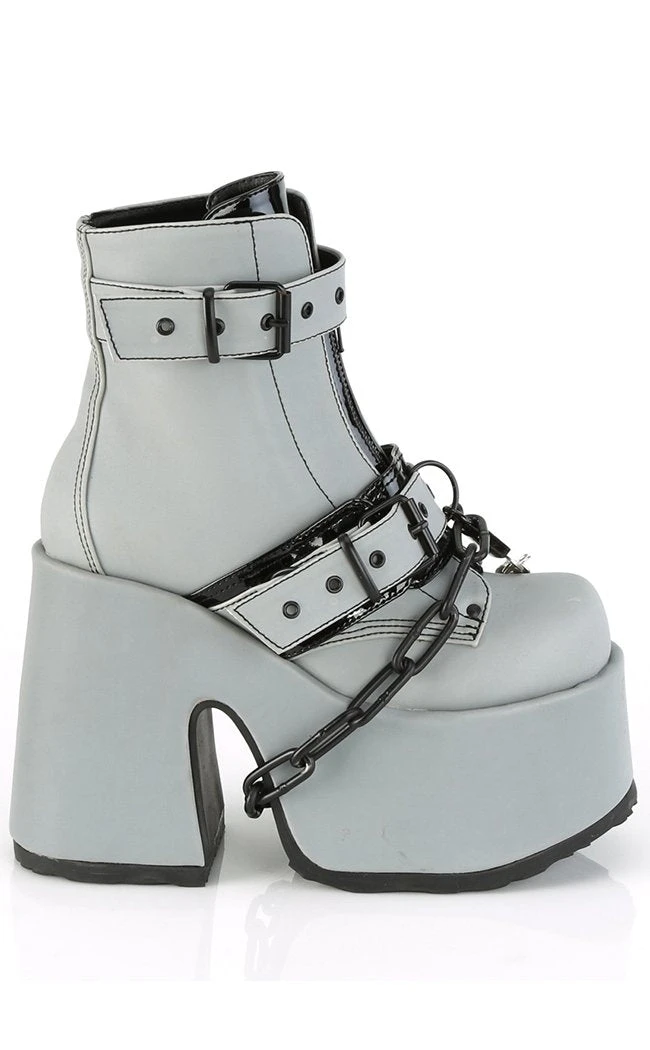 Demonia CAMEL-205 Grey Reflective Platform Boots Shoes 7 Demonia CAMEL-205 Grey Reflective Platform Boots Shoes
