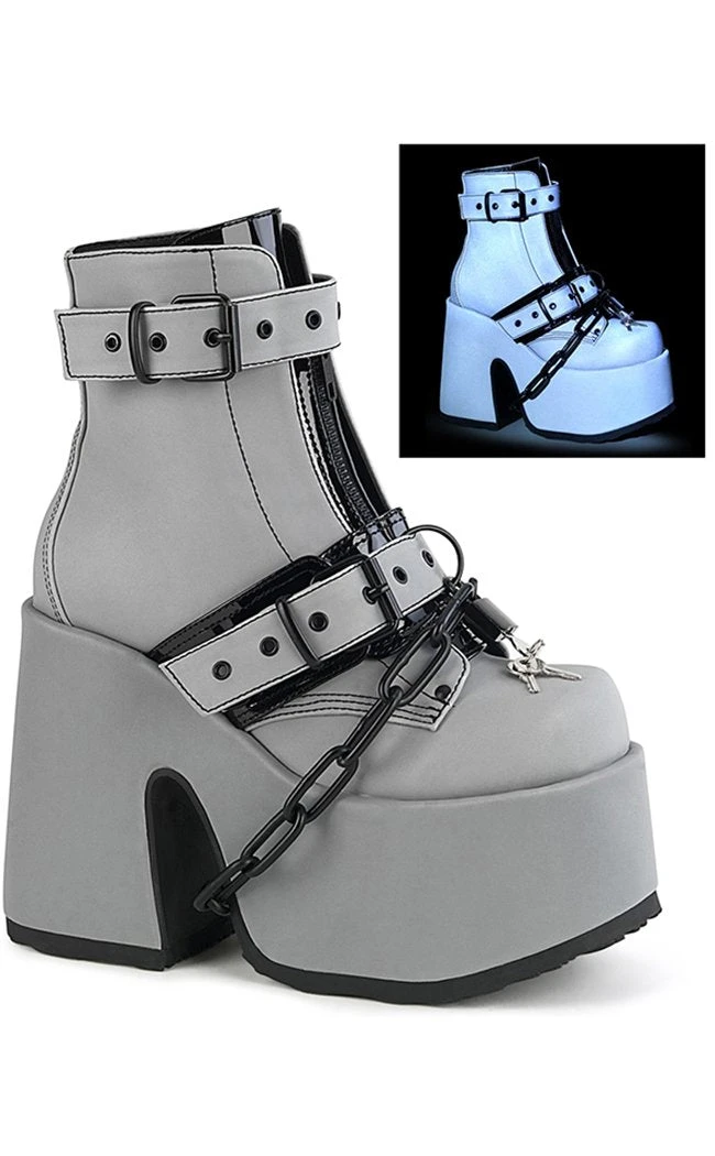 Demonia CAMEL-205 Grey Reflective Platform Boots Shoes 3 Demonia CAMEL-205 Grey Reflective Platform Boots Shoes