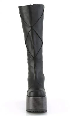 Demonia CAMEL-280 Black Vegan Patchwork Knee Boots Shoes