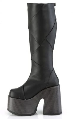 Demonia CAMEL-280 Black Vegan Patchwork Knee Boots Shoes
