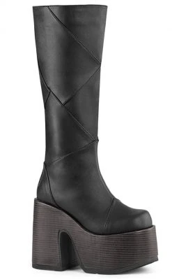 Demonia CAMEL-280 Black Vegan Patchwork Knee Boots Shoes